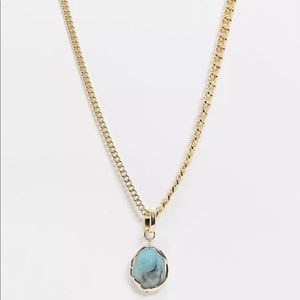 ASOS Reclaimed Vintage Inspired necklace with amazonite look pendant in gold